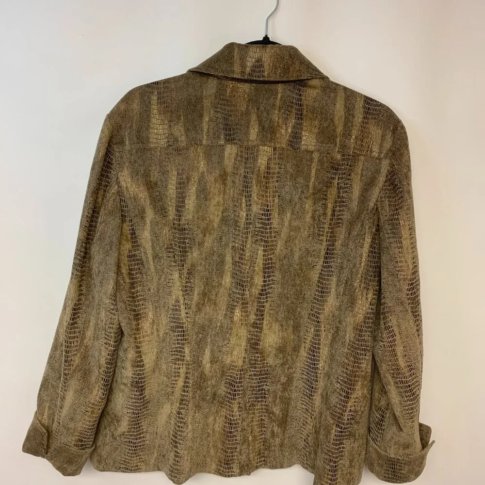 Chico's Womens Jacket Bomber Brown Reptile Metallic Causal  SZ 2(12-14 M) - Picture 2 of 7